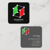 アイソメキューブ – 黒の白、緑、赤 スクエア名刺 (正面/裏面)