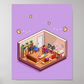 アイソメトリックピクセルアートゲームPCルーム ポスター