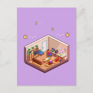 アイソメトリックピクセルアートゲームPCルーム ポストカード