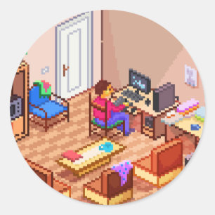 アイソメトリックピクセルアートゲームPCルーム ラウンドシール