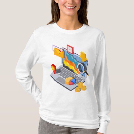 アイソメトリック ビジネス データ分析 ノートパソコン Tシャツ (正面)