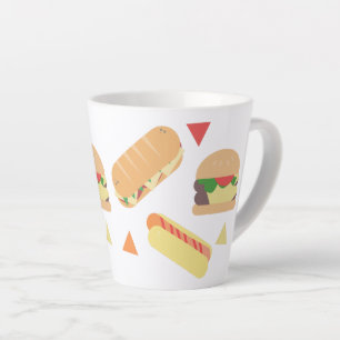 アイソメトリック ファストフード ミックス レストラン ハンバーガー ホットドッグ カフェラテマグ