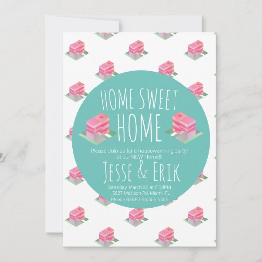 アイソメモダントホーム引っ越し祝いパーティーパーティー 招待状 (正面)