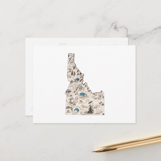 アイダホヴィンテージ写真地図アンティーク州図 ポストカード (正面/裏面インサイチュ)