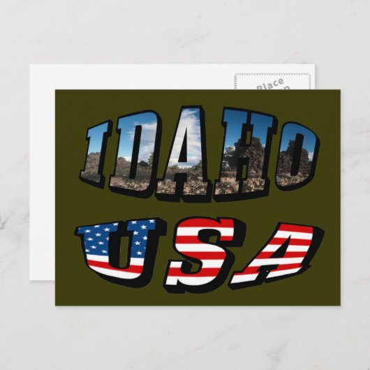 アイダホ写真州と米国国旗の文字 ポストカード (正面/裏面)