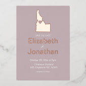 アイダホ地図の宛先ウェディング日付を保存バラ 箔招待状 (正面)