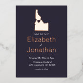 アイダホ地図の宛先ウェディング日付を保存バラ 箔招待状 (正面)