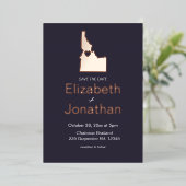 アイダホ地図の宛先ウェディング日付を保存バラ 箔招待状 (立ち正面)