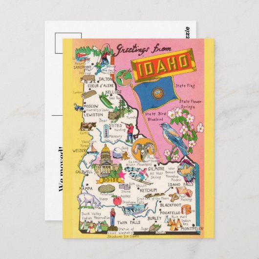 アイダホ地図の引越し案内はがき ポストカード (正面/裏面)