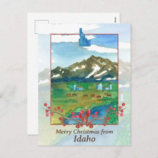 アイダホ山の牛からのメリークリスマス シーズンポストカード (正面/裏面)