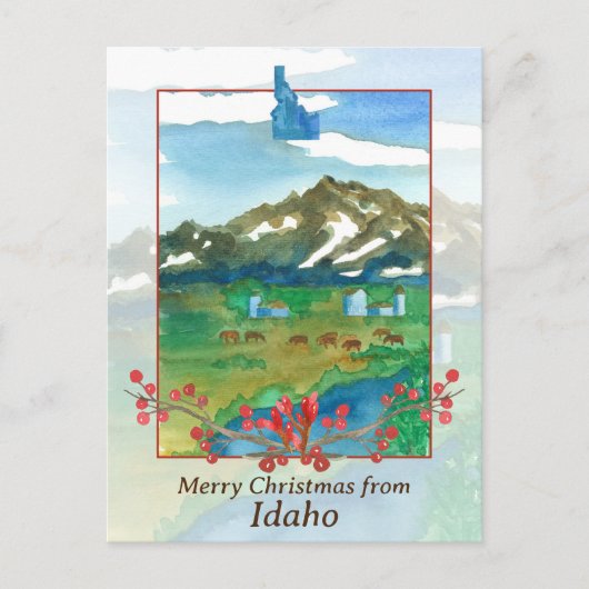 アイダホ山の牛からのメリークリスマス シーズンポストカード (正面)