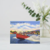 アイダホ州クーラレン湖に浮かぶ木製スピードボート ポストカード (スタンド正面)