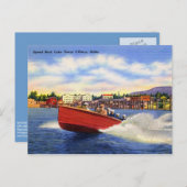 アイダホ州クーラレン湖に浮かぶ木製スピードボート ポストカード (正面/裏面)