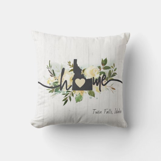 アイダホ州パーソナライズされたユアホームシティ素朴 クッション (正面)