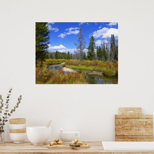 アイダホ州レッドフィッシュ湖の近くのストリーム。 ポスター (キッチン)