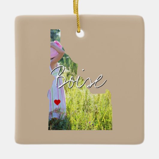 アイダホ州写真の挿入物と町名 セラミックオーナメント (正面)