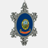 アイダホ州旗とスノーフレークオーナメント スノーフレークピューターオーナメント (左)