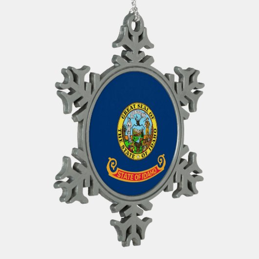 アイダホ州旗とスノーフレークオーナメント スノーフレークピューターオーナメント (左)
