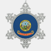 アイダホ州旗とスノーフレークオーナメント スノーフレークピューターオーナメント (正面)