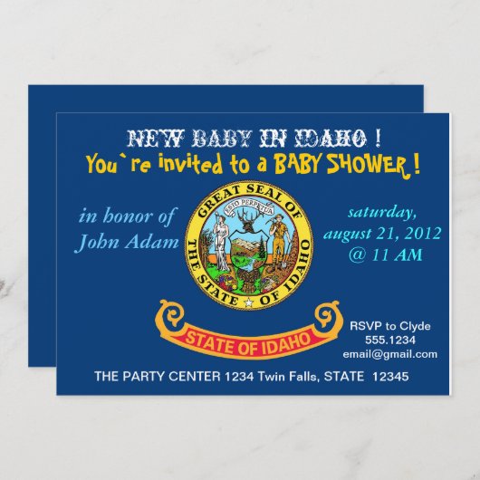 アイダホ州旗を持つ赤ちゃんシャワー招待状 招待状 (正面/裏面)