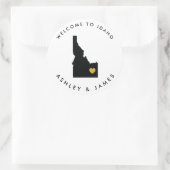 アイダホ結婚のウェルカムステッカーラベル、金ゴールド&ブラック ラウンドシール (バッグ)