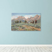 アイダホ – テトンMtsの騎乗男性のビュー。 キャンバスプリント (インサイチュ (ウッドフロア))