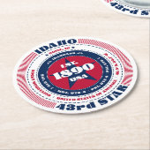 アイダホ　レッド・ホワイト・ブルー　タイポグラフィ ラウンドペーパーコースター (アングル)