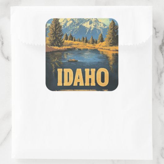 アイダホ・ヴィンテージ旅行ポスター スクエアシール (バッグ)