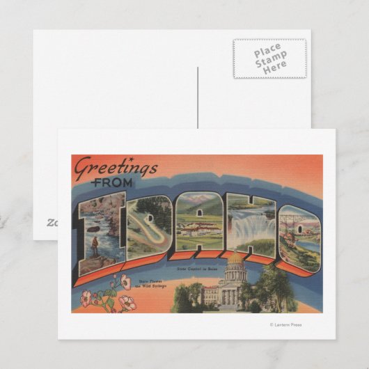 アイダホ(州大文字/花) – 大文字 ポストカード (正面/裏面)