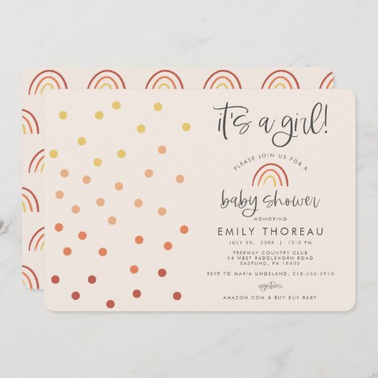 アイツアガール赤面ピンクパステルテラコッタレインボー 招待状 (正面/裏面)