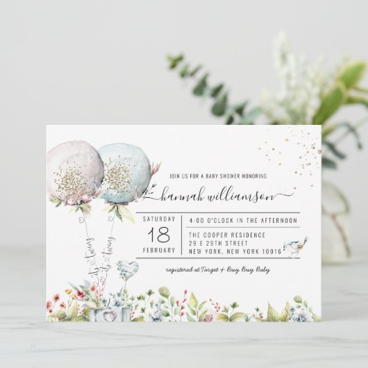 アイツイズボーイガールバルーンベビーシャワー招待状 招待状 (スタンド正面)