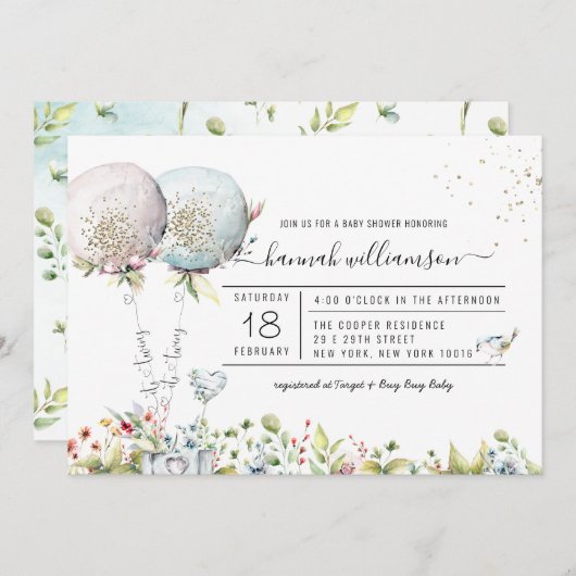 アイツイズボーイガールバルーンベビーシャワー招待状 招待状 (正面/裏面)