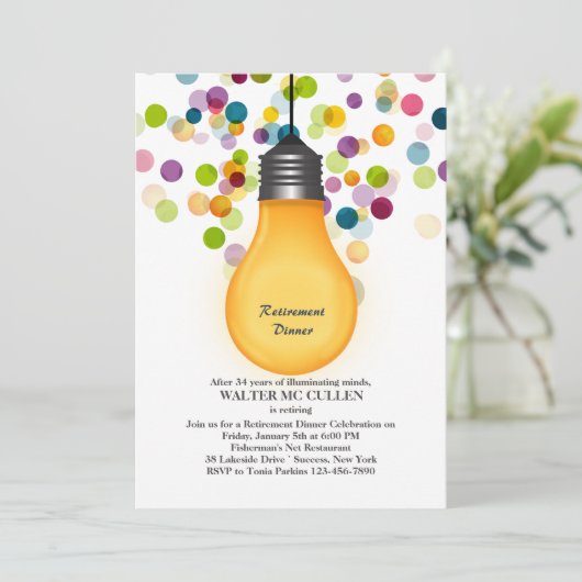 アイディア素晴らし電球リタイアメントパーティの招待状 招待状 (スタンド正面)