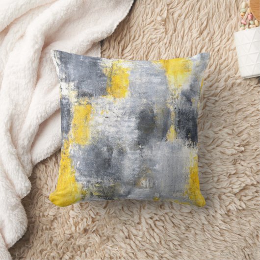 「アイディア」の黒くおよび黄色の抽象美術の枕 クッション (ブランケット)