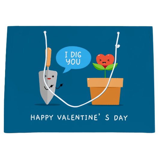 アイディグハッピーバレンタインデー おもしろい |愛 ラージペーパーバッグ (正面)