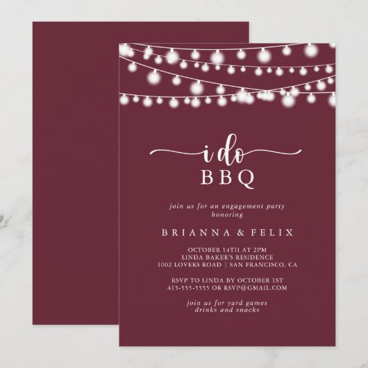 アイデュ BBQ ワインレッド ライト 婚約パーティー 招待状 (正面/裏面)
