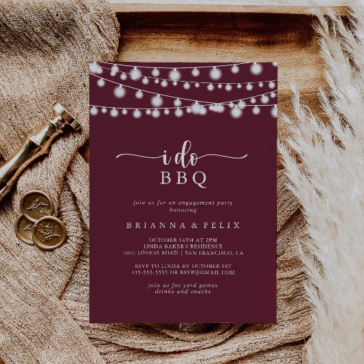 アイデュ BBQ ワインレッド ライト 婚約パーティー 招待状