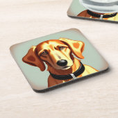 アイデンティティーを示す首輪付きゴールデン犬ラベル コースター (左側)