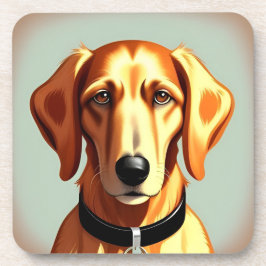 アイデンティティーを示す首輪付きゴールデン犬ラベル コースター