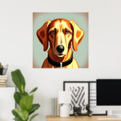 アイデンティティーを示す首輪付きゴールデン犬ラベル ポスター (ホームオフィス)