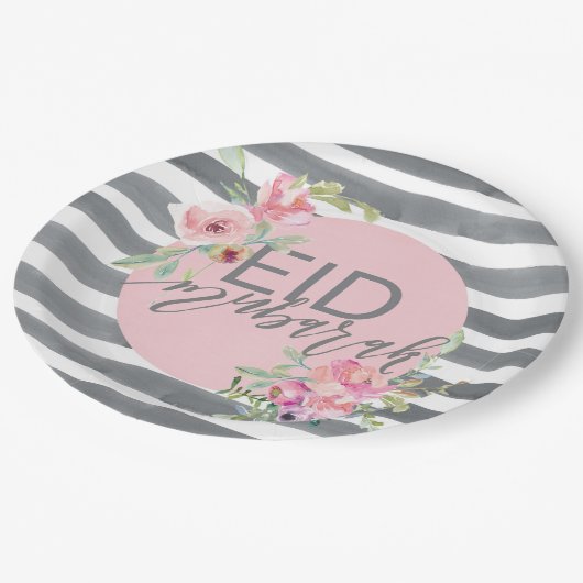 アイドムバラクピンク&グレーフローラ ペーパープレート (アングル)