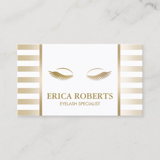 アイドラッシュエクステンションメイクアップアーティストシック金ゴールド ストライプ 名刺 (正面)