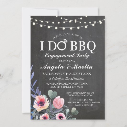 アイドBBQ婚約パーティフラワーズピンク招待状 招待状 (正面)