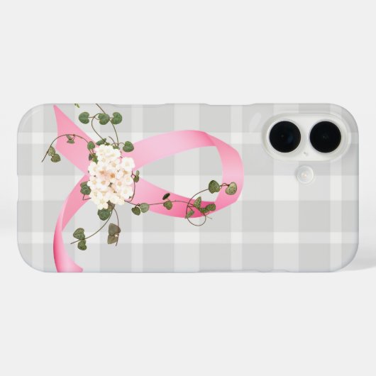 アイビーが格子状に飾られたピンクのリボン Case-Mate iPhoneケース (裏面 (横))