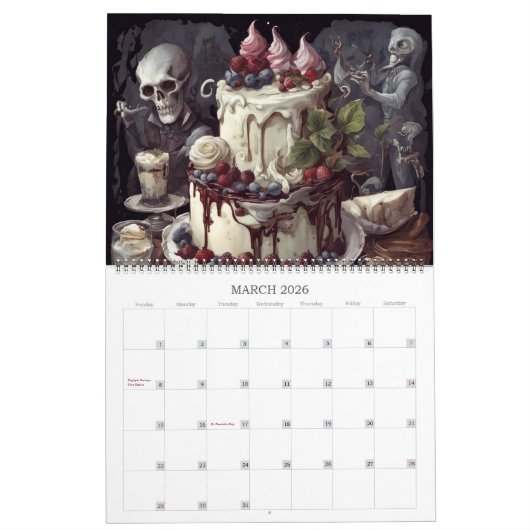 アイビーとこうもりゴシック美術の恐ろしいデザート カレンダー (3月 2026)