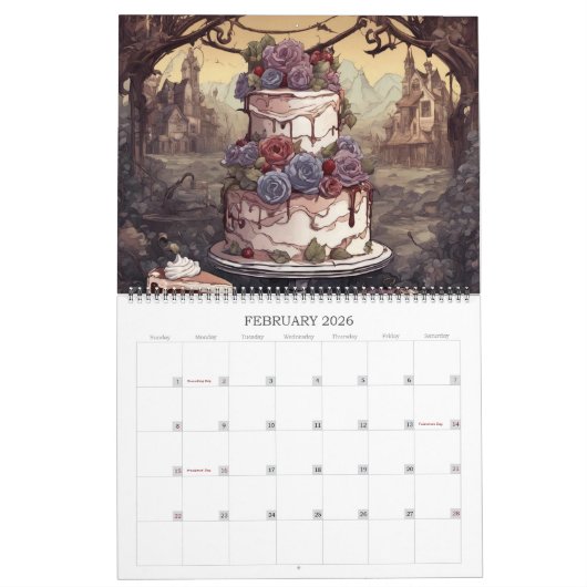 アイビーとこうもりゴシック美術の恐ろしいデザート カレンダー (2月 2026)