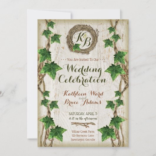 アイビーとウィローの結婚式招待状-リース1 招待状 (正面)