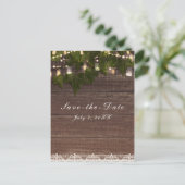 アイビーとストリングライトのメイソンジャー　ラスティック　Save the Date 案内ポストカード (スタンド正面)