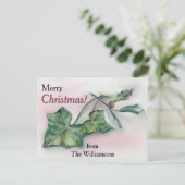 アイビーとホリーのパーソナライズされたクリスマス シーズンポストカード (スタンド正面)
