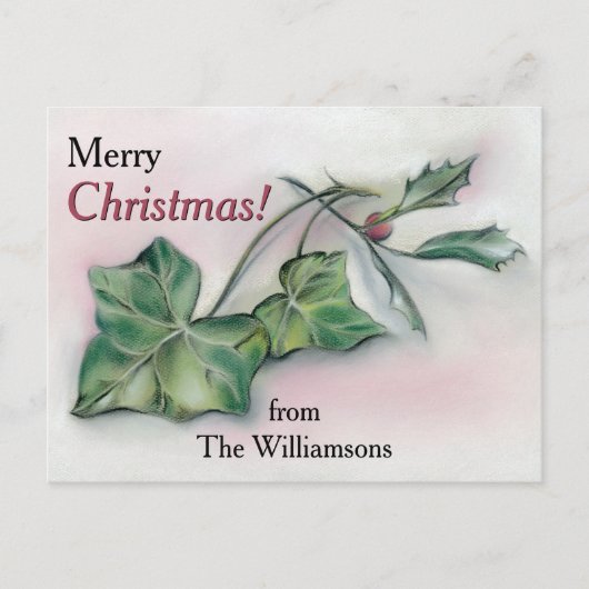 アイビーとホリーのパーソナライズされたクリスマス シーズンポストカード (正面)